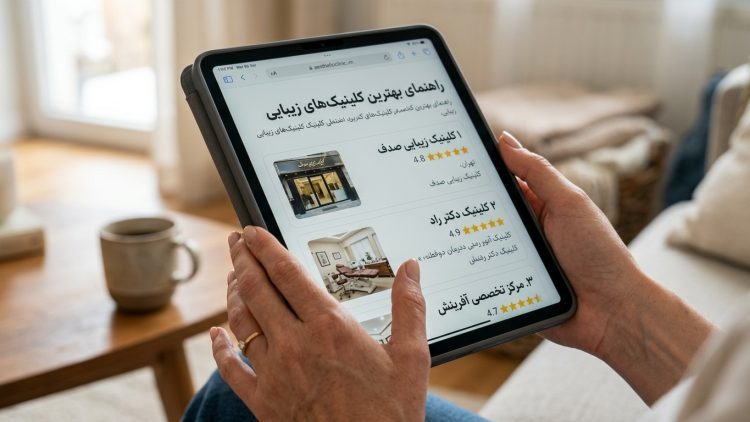 Hands holding tablet screen